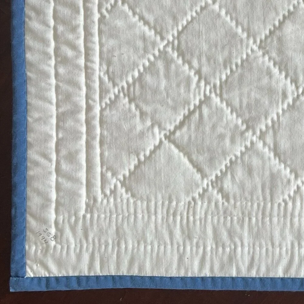 Handmade Hand Stitched Appliqué Quilted Floral Wall Hanging Table Topper Blue